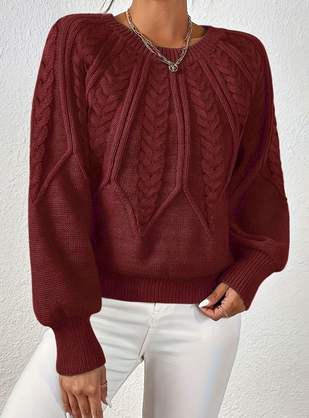 Sophia | Pull à manches lanternes en tricot torsadé pour femmes