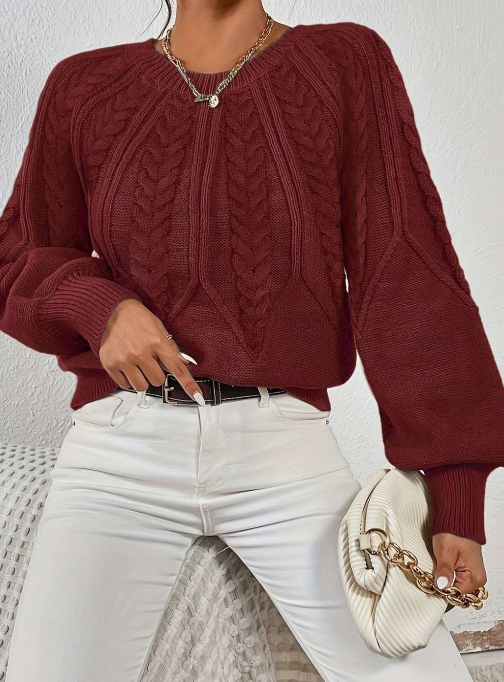 Sophia | Pull à manches lanternes en tricot torsadé pour femmes