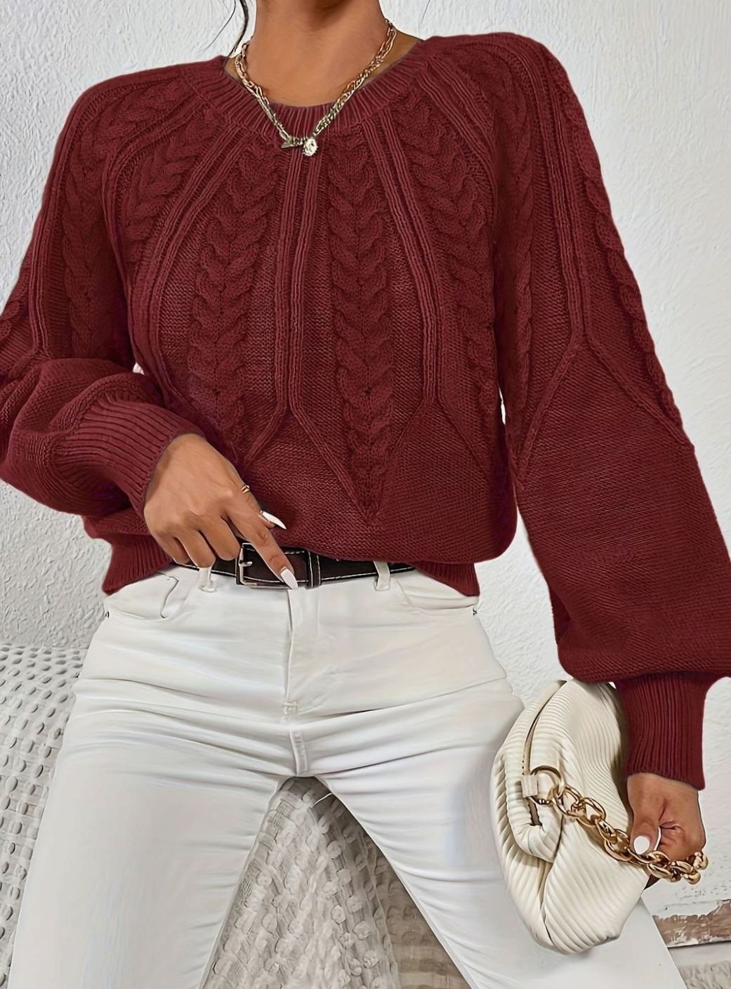 Sophia | Pull à manches lanternes en tricot torsadé pour femmes