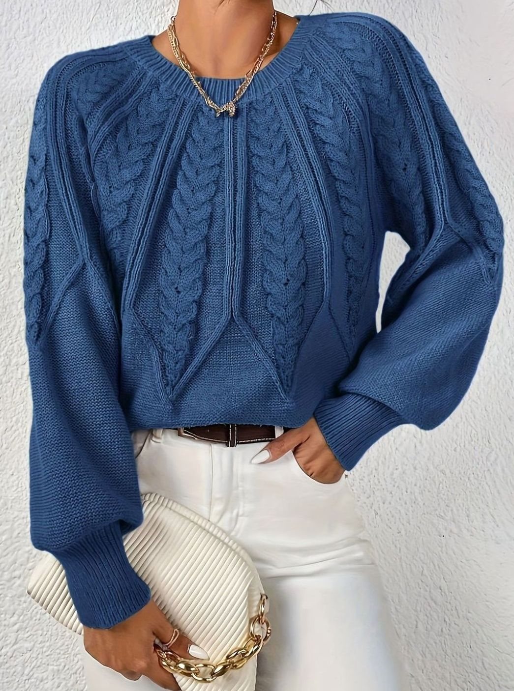 Sophia | Pull à manches lanternes en tricot torsadé pour femmes