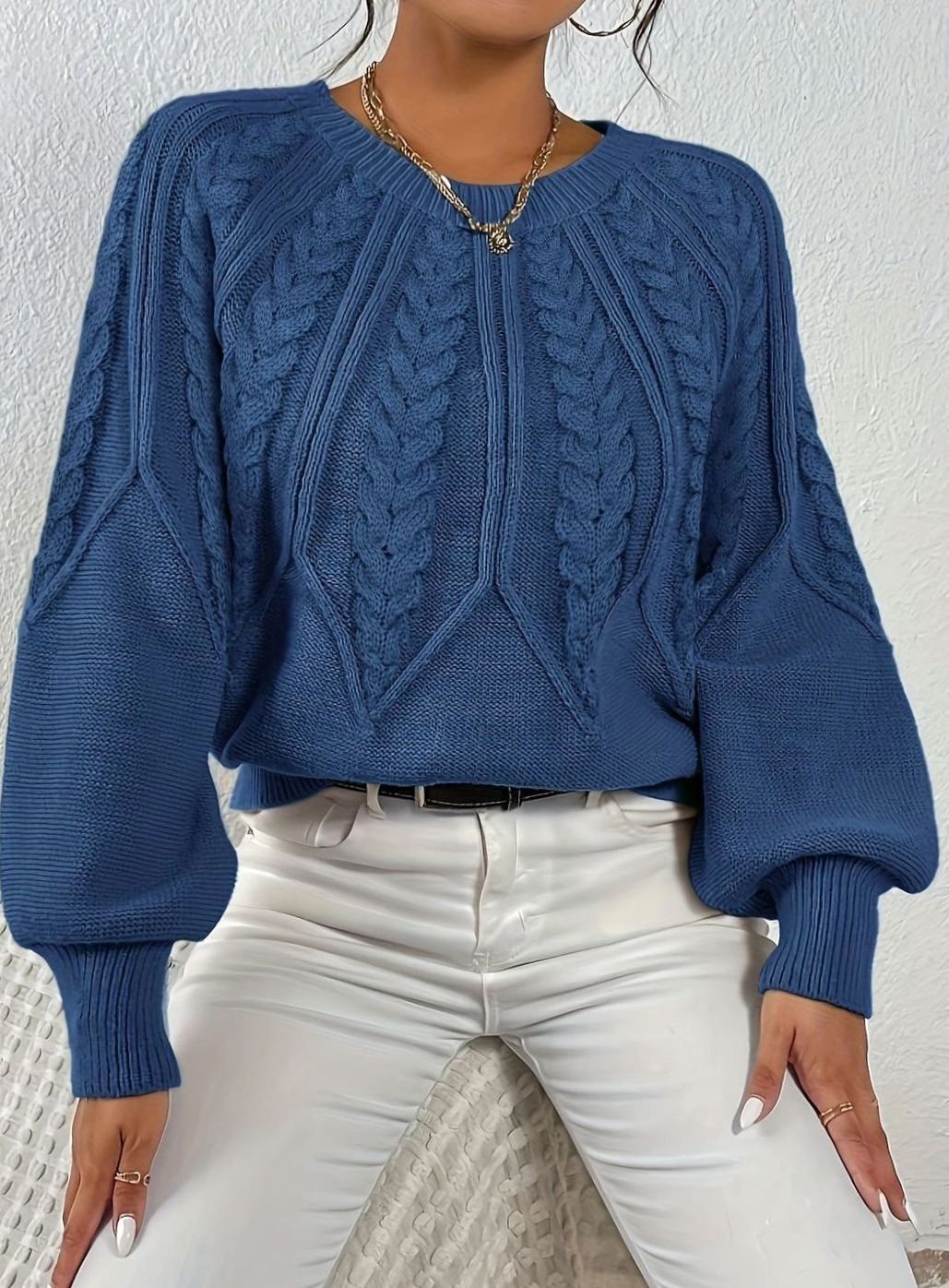 Sophia | Pull à manches lanternes en tricot torsadé pour femmes
