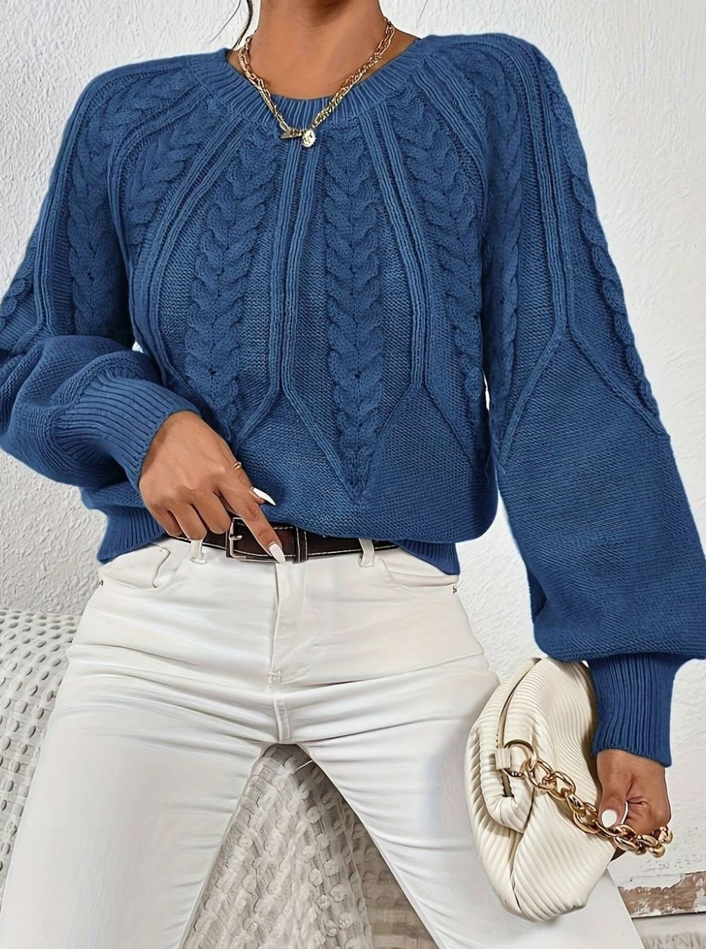 Sophia | Pull à manches lanternes en tricot torsadé pour femmes