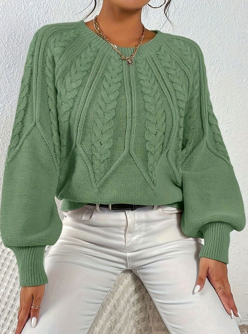 Sophia | Pull à manches lanternes en tricot torsadé pour femmes