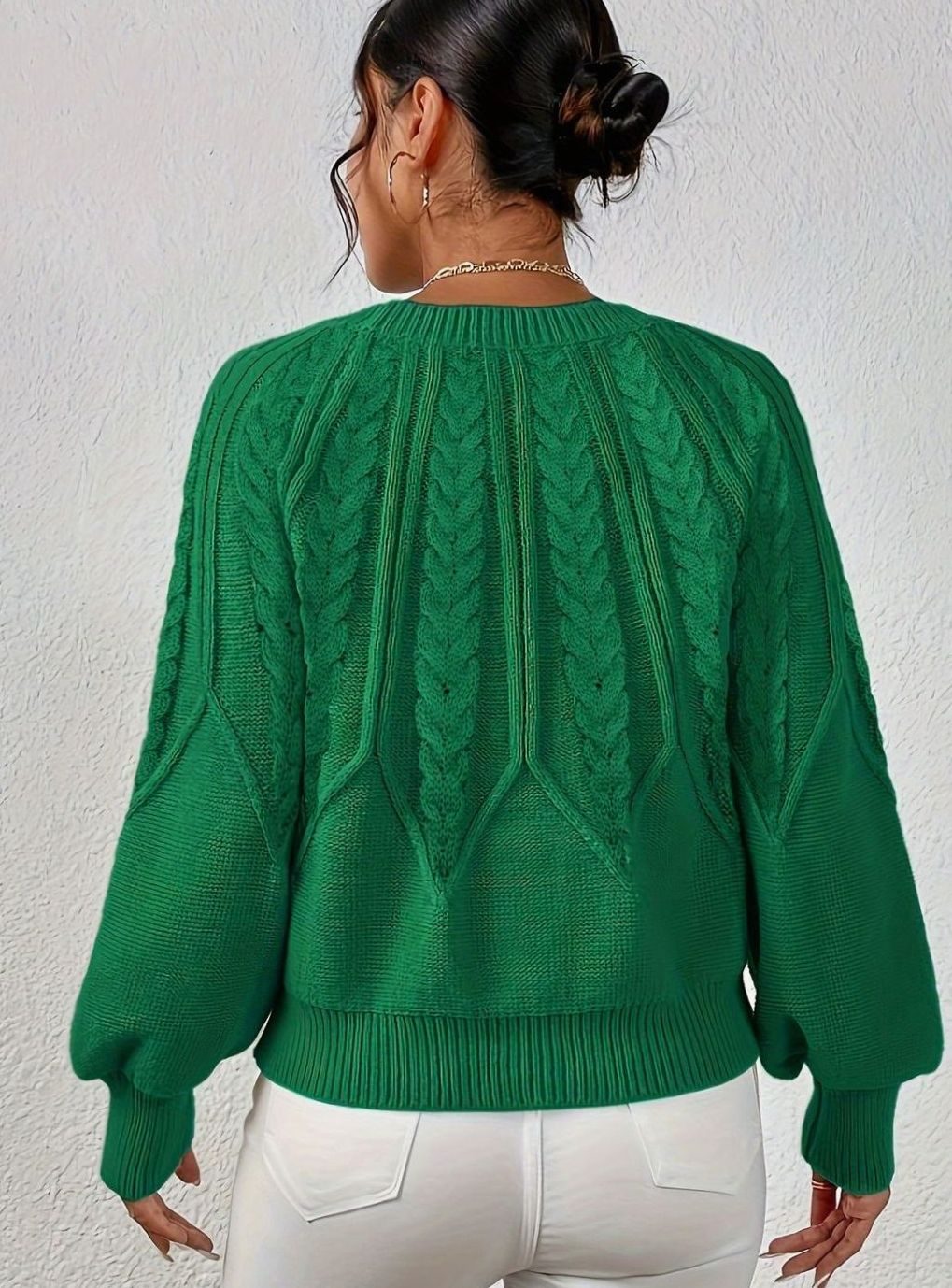 Sophia | Pull à manches lanternes en tricot torsadé pour femmes