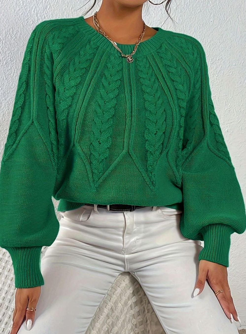 Sophia | Pull à manches lanternes en tricot torsadé pour femmes