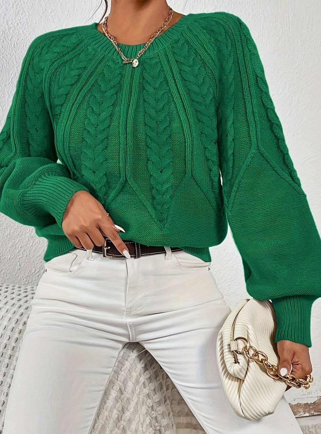 Sophia | Pull à manches lanternes en tricot torsadé pour femmes