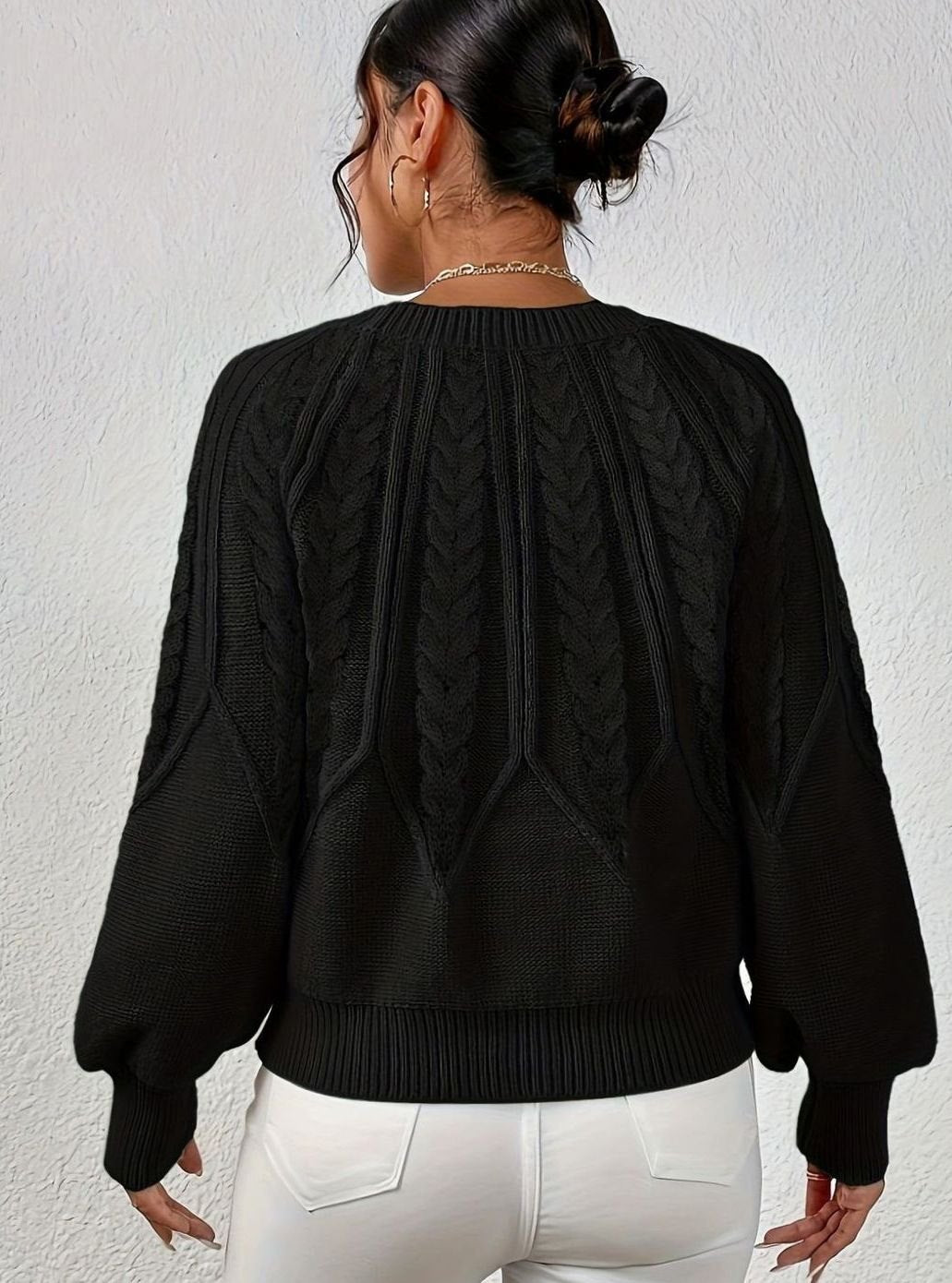 Sophia | Pull à manches lanternes en tricot torsadé pour femmes