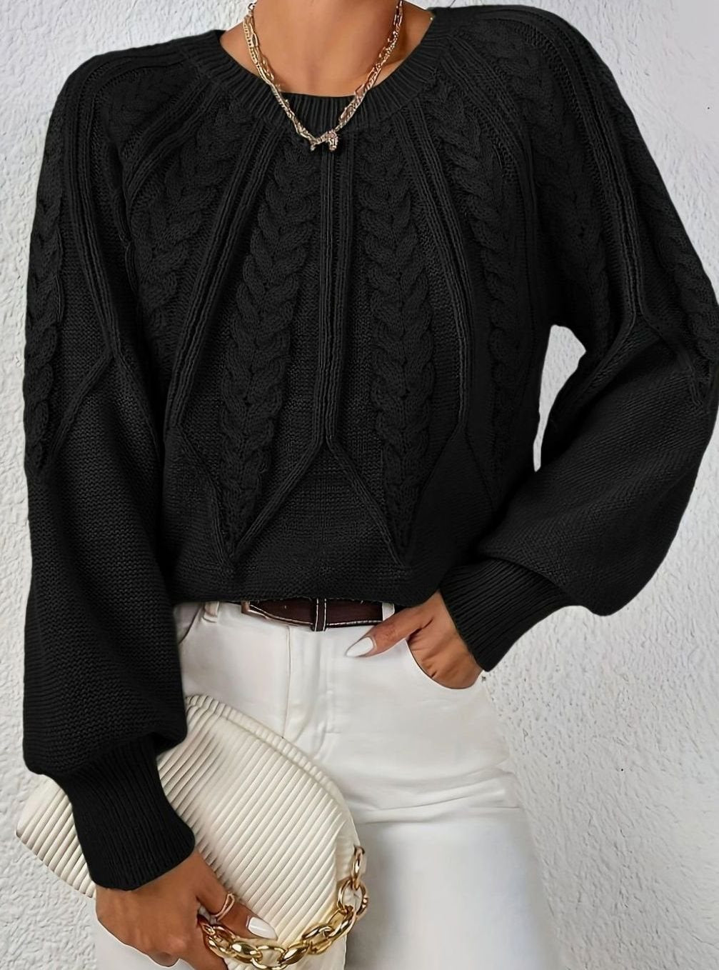 Sophia | Pull à manches lanternes en tricot torsadé pour femmes