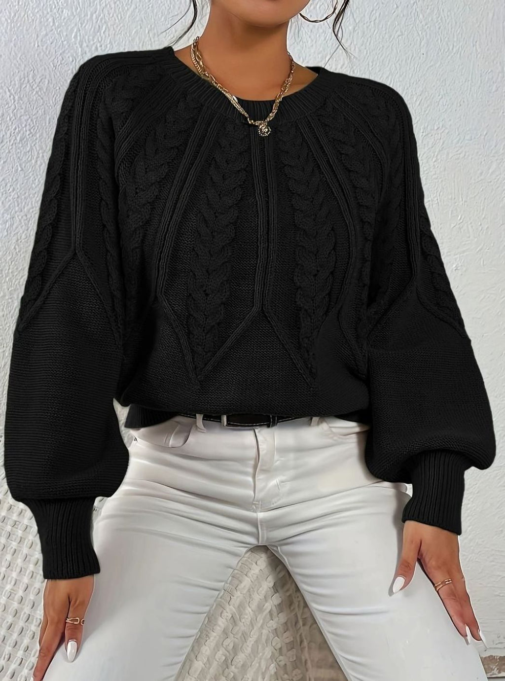 Sophia | Pull à manches lanternes en tricot torsadé pour femmes