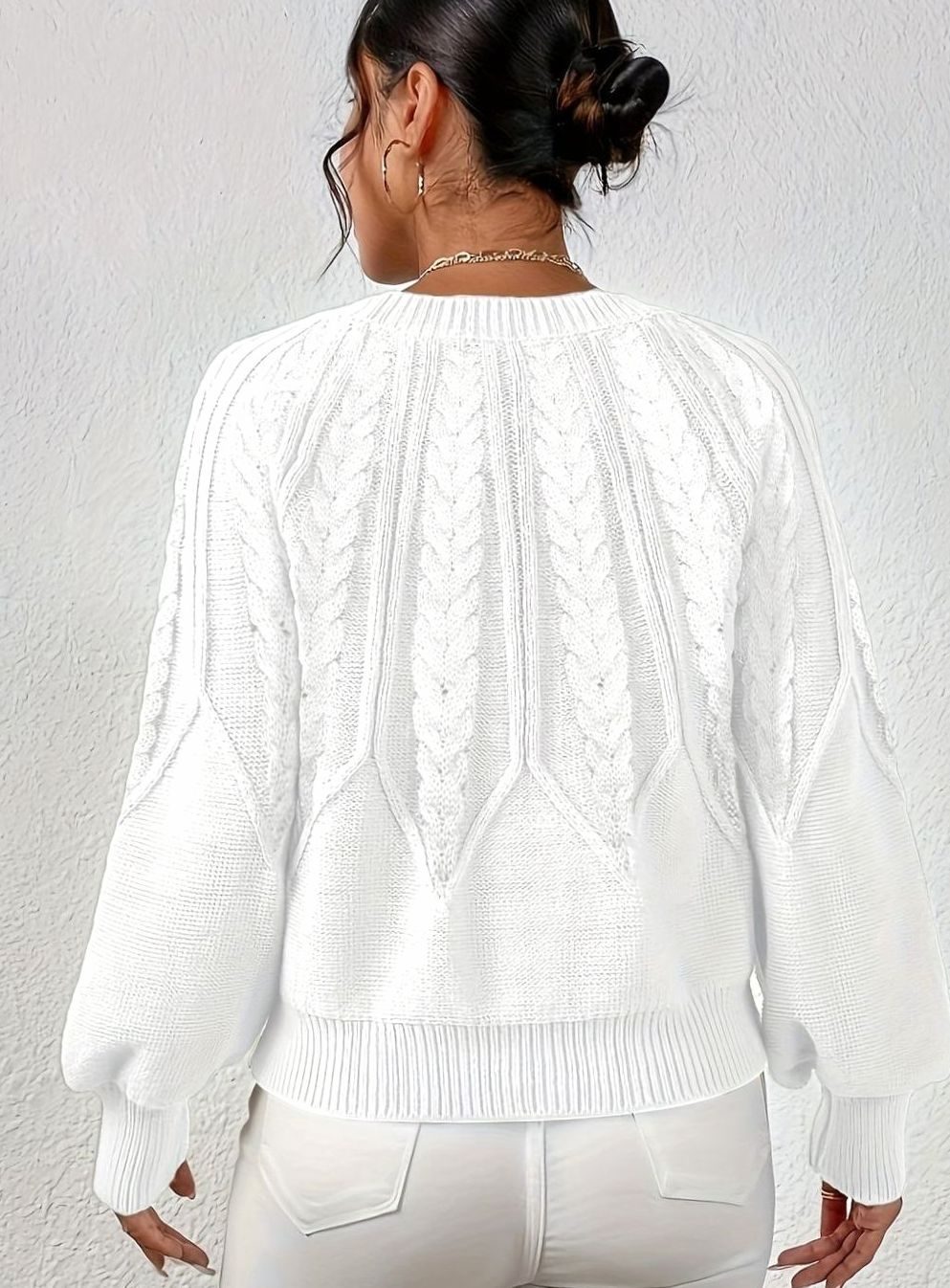 Sophia | Pull à manches lanternes en tricot torsadé pour femmes
