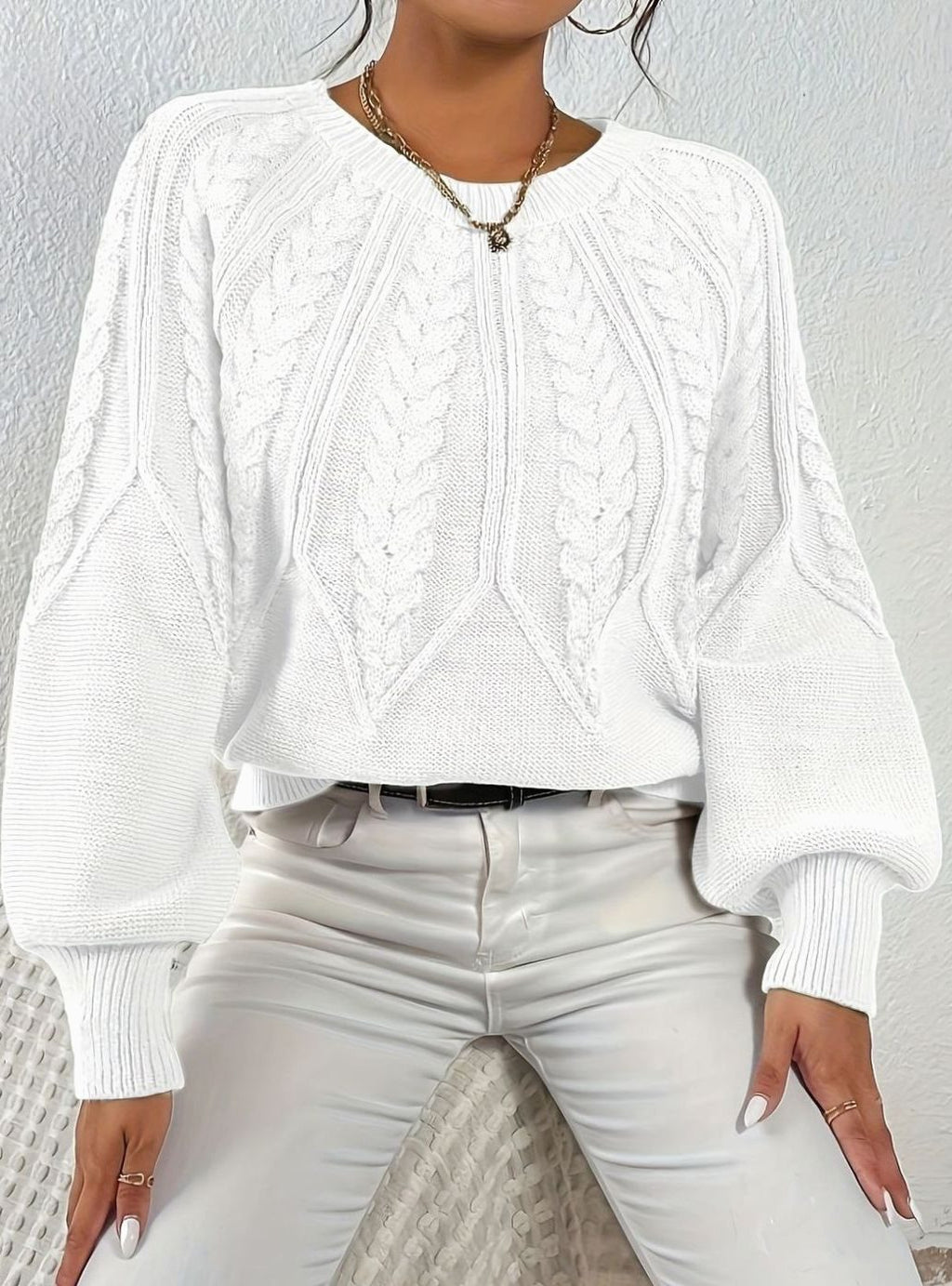 Sophia | Pull à manches lanternes en tricot torsadé pour femmes