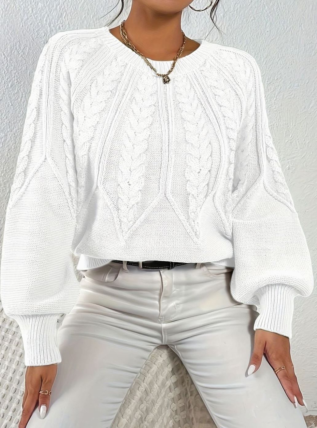 Sophia | Pull à manches lanternes en tricot torsadé pour femmes
