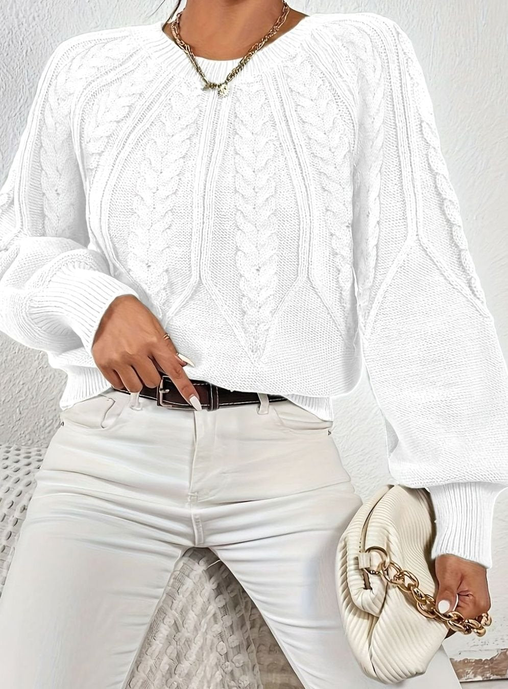 Sophia | Pull à manches lanternes en tricot torsadé pour femmes