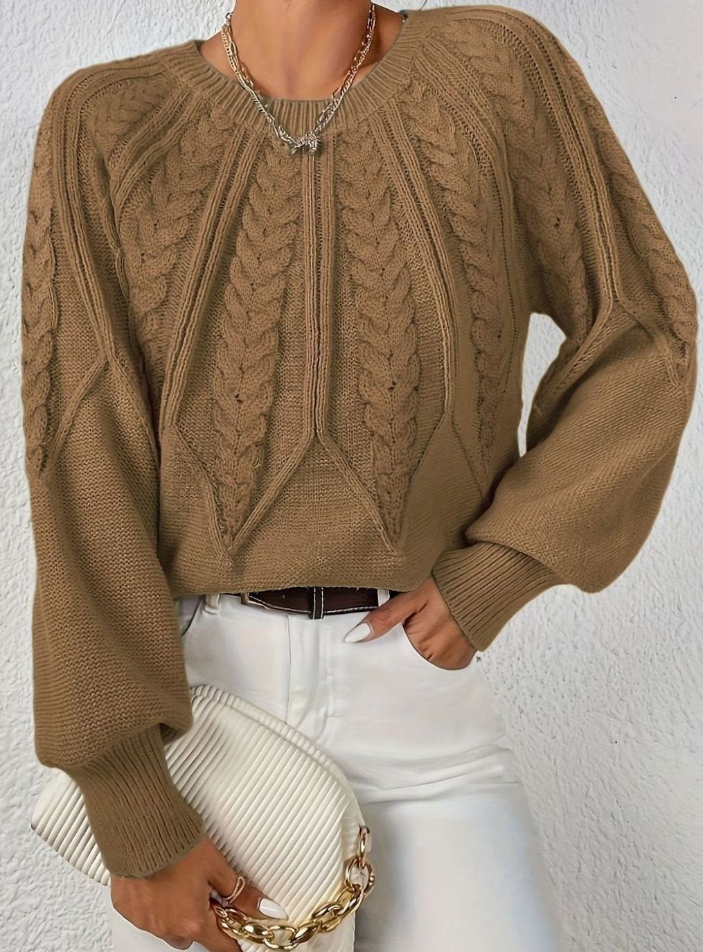 Sophia | Pull à manches lanternes en tricot torsadé pour femmes