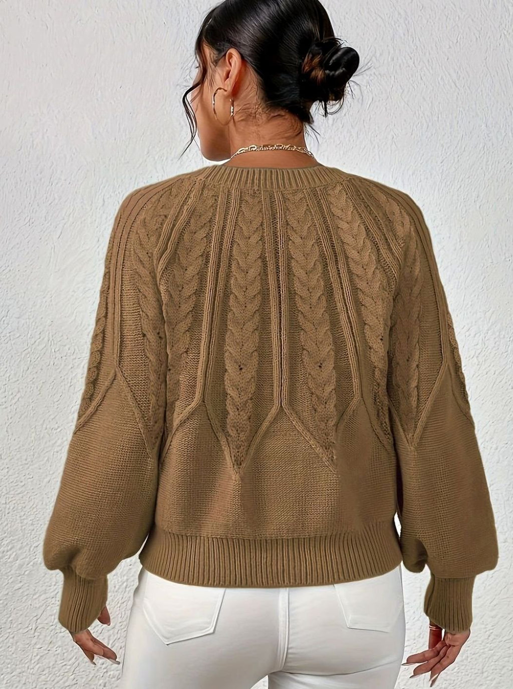 Sophia | Pull à manches lanternes en tricot torsadé pour femmes