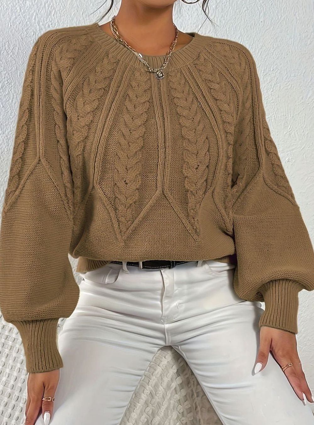 Sophia | Pull à manches lanternes en tricot torsadé pour femmes