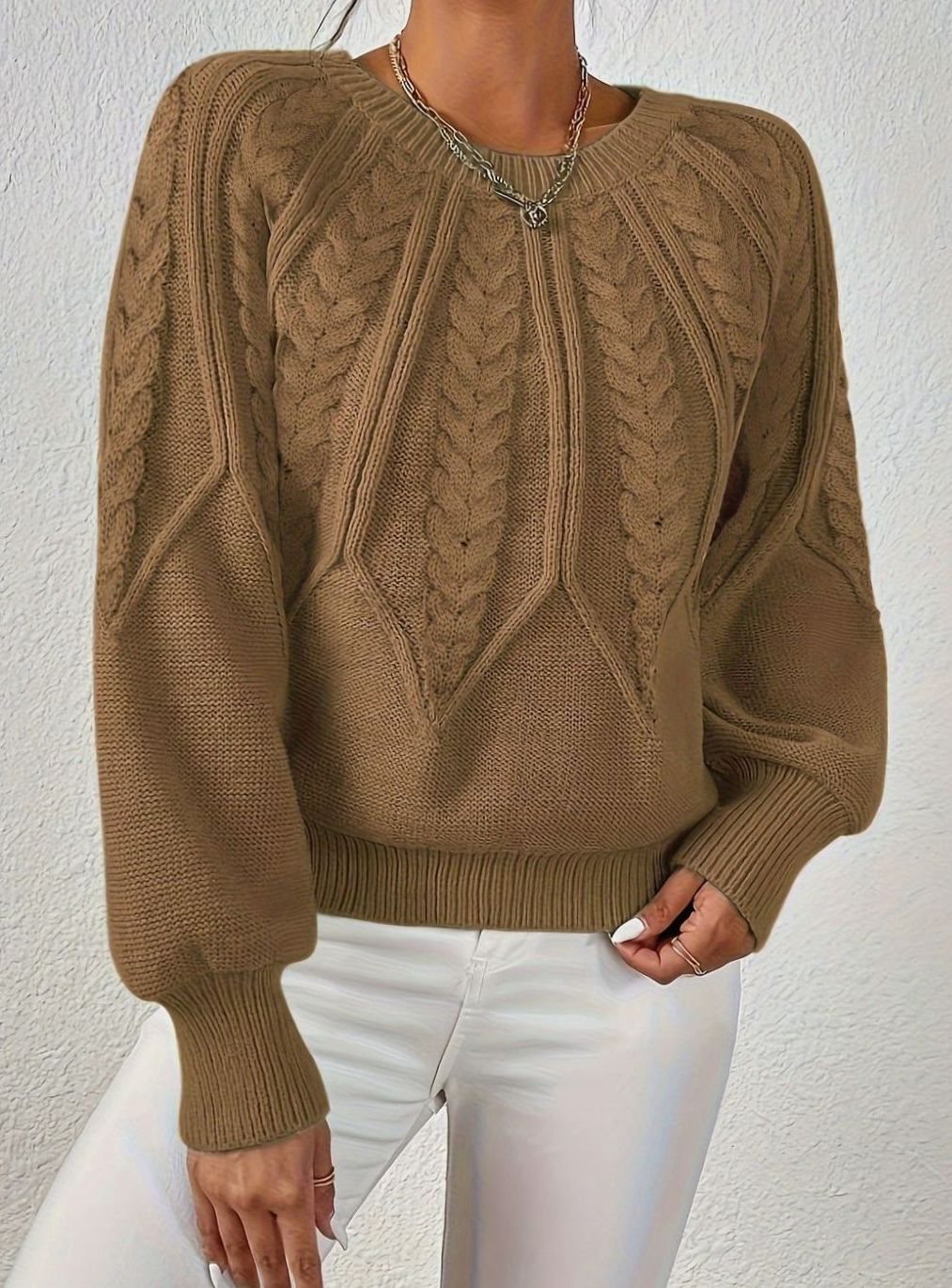 Sophia | Pull à manches lanternes en tricot torsadé pour femmes