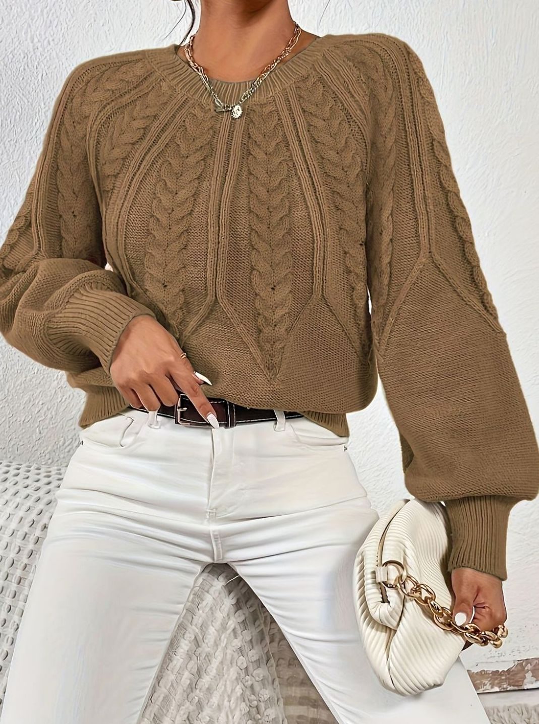 Sophia | Pull à manches lanternes en tricot torsadé pour femmes