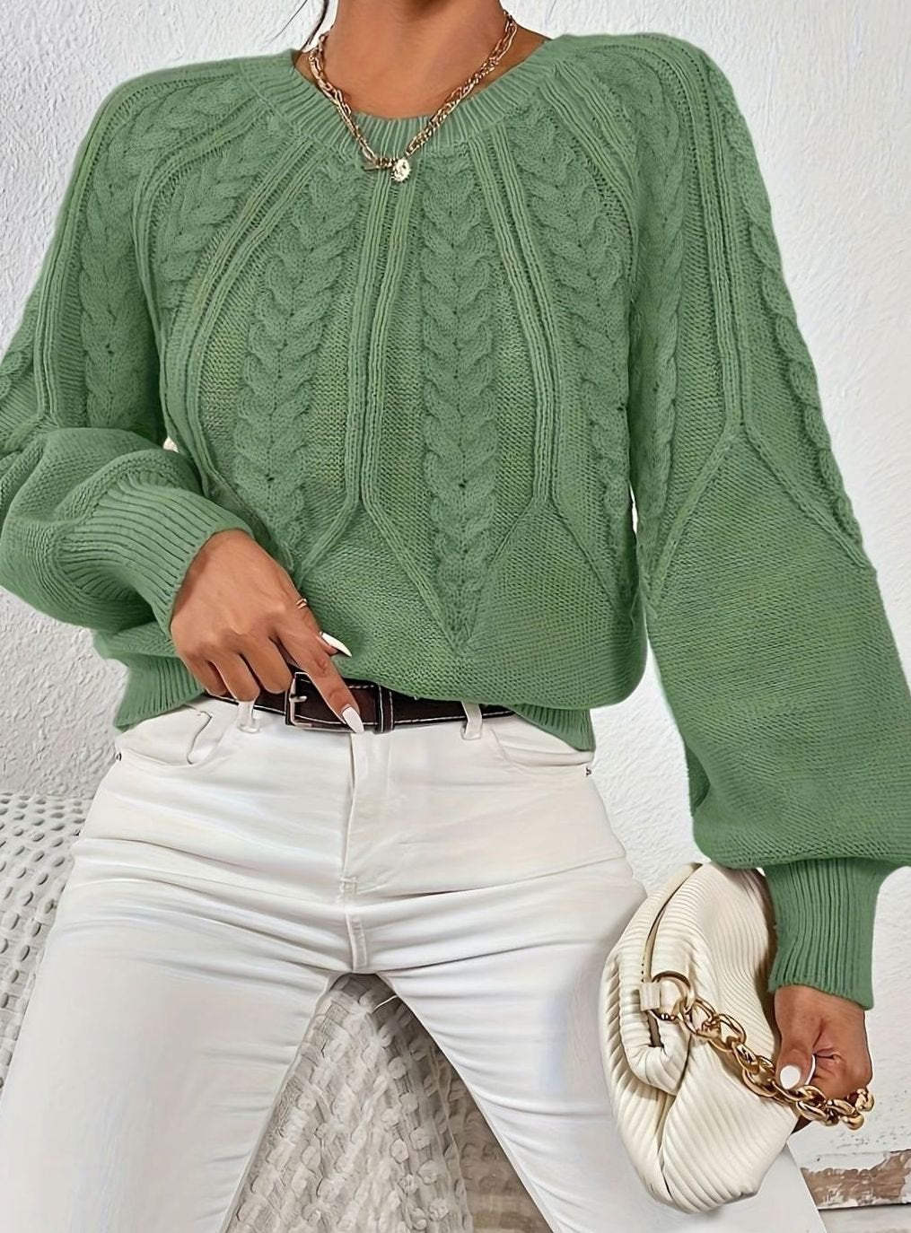 Sophia | Pull à manches lanternes en tricot torsadé pour femmes