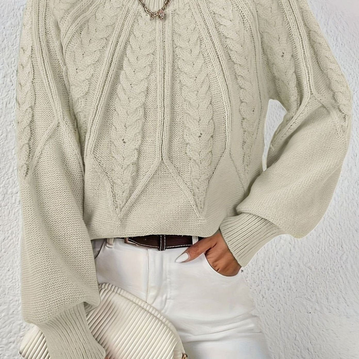 Sophia | Pull à manches lanternes en tricot torsadé pour femmes