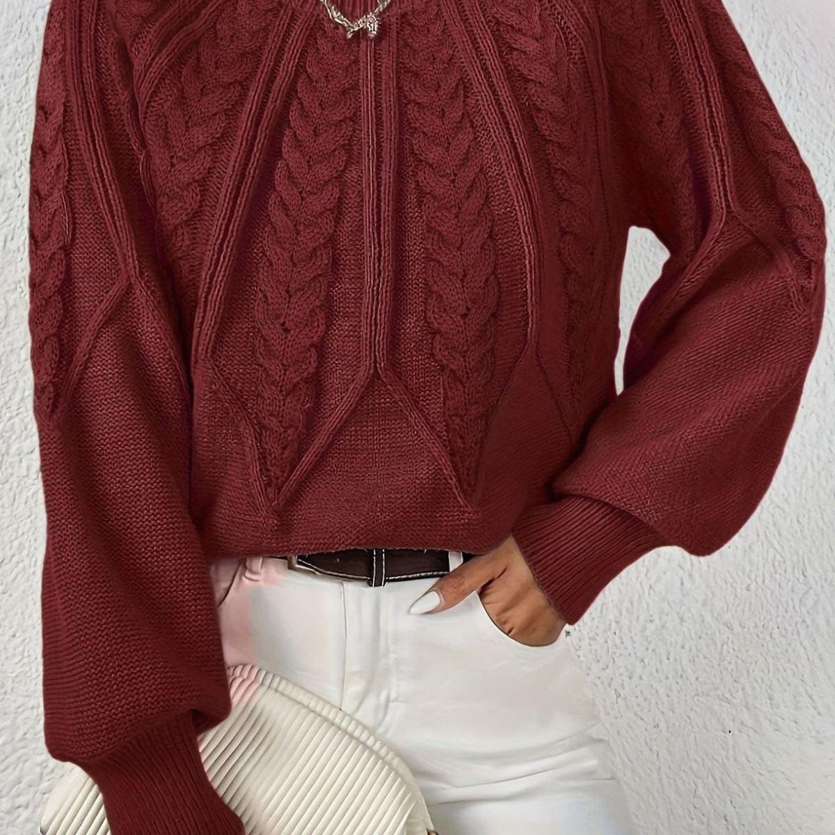 Sophia | Pull à manches lanternes en tricot torsadé pour femmes