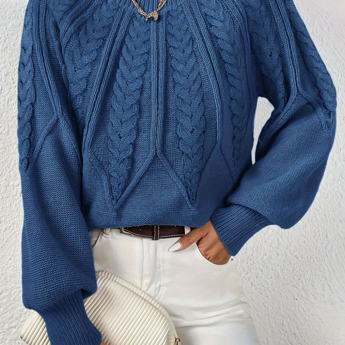 Sophia | Pull à manches lanternes en tricot torsadé pour femmes