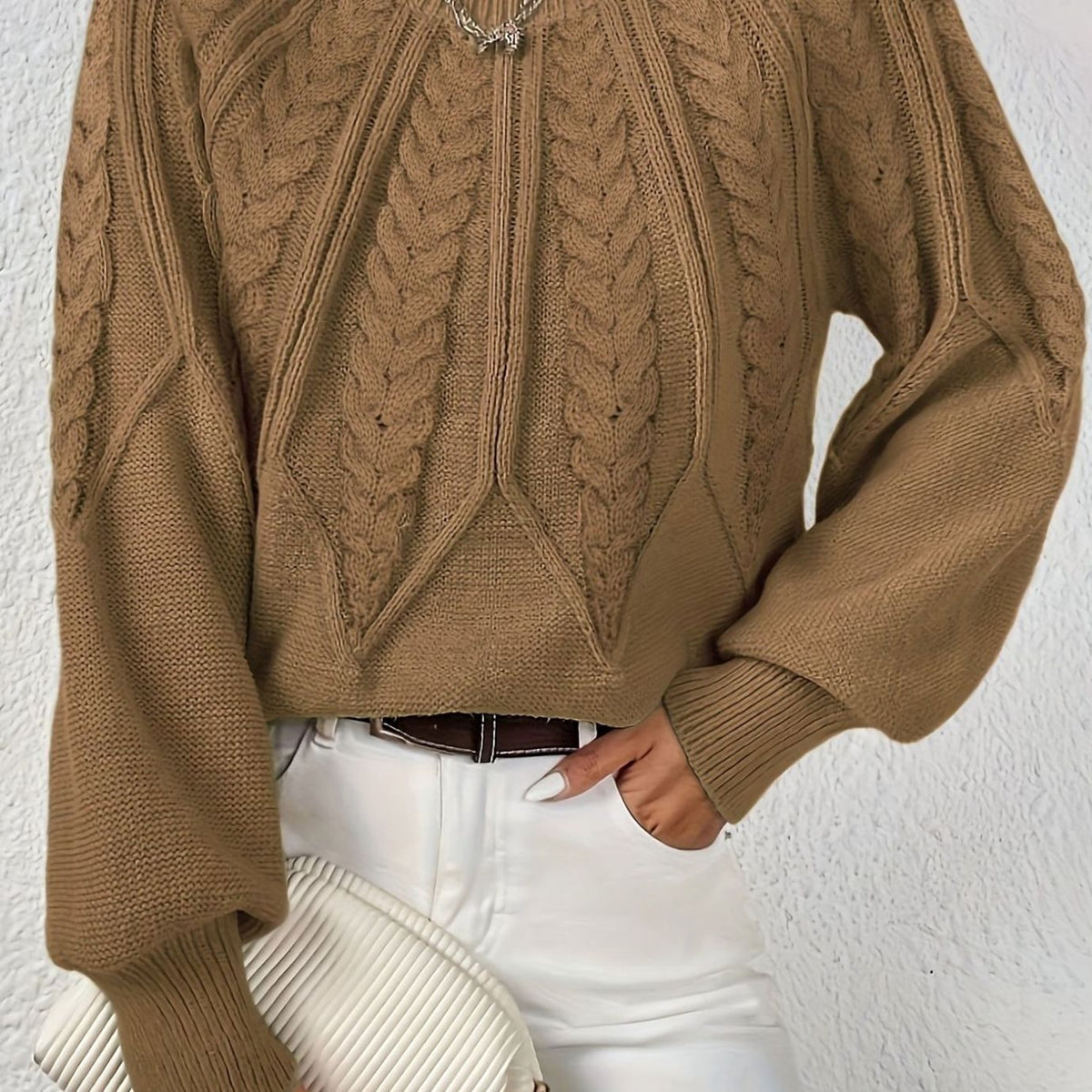 Sophia | Pull à manches lanternes en tricot torsadé pour femmes