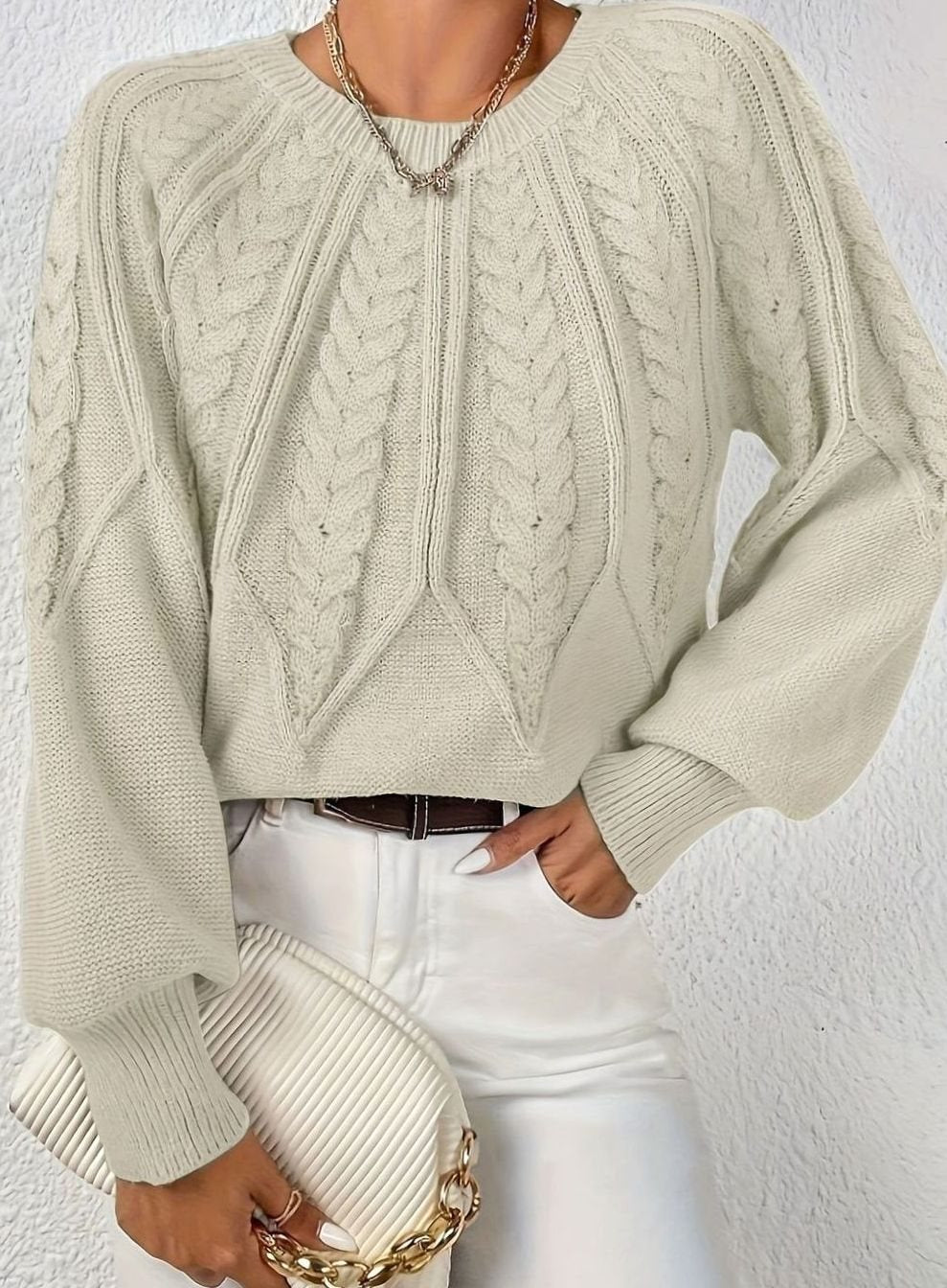 Sophia | Pull à manches lanternes en tricot torsadé pour femmes