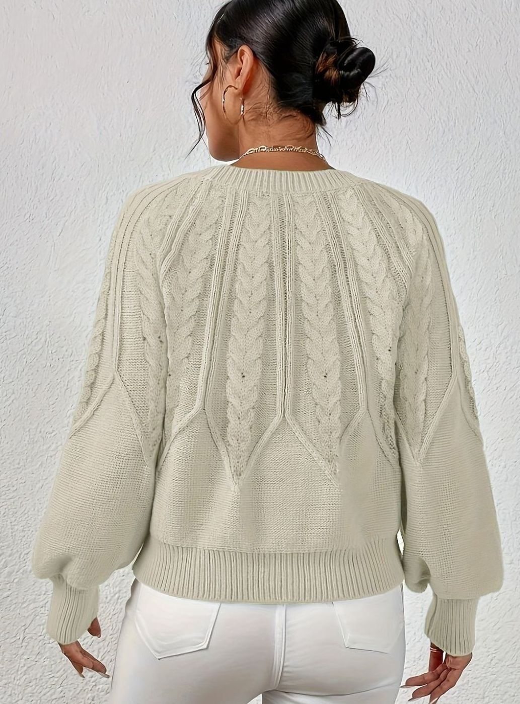 Sophia | Pull à manches lanternes en tricot torsadé pour femmes