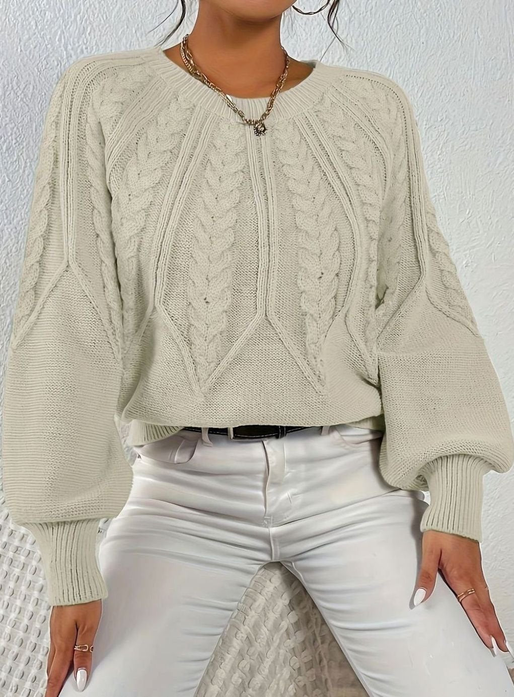 Sophia | Pull à manches lanternes en tricot torsadé pour femmes