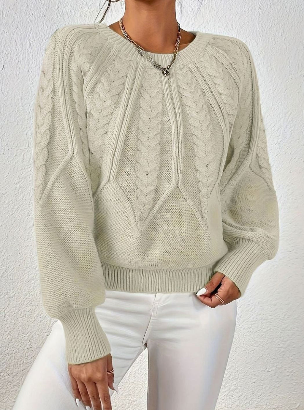 Sophia | Pull à manches lanternes en tricot torsadé pour femmes