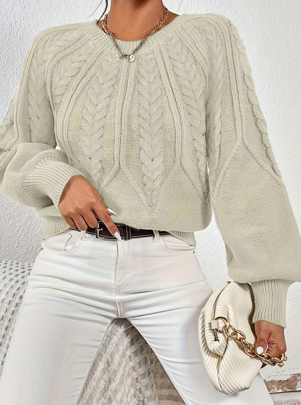 Sophia | Pull à manches lanternes en tricot torsadé pour femmes