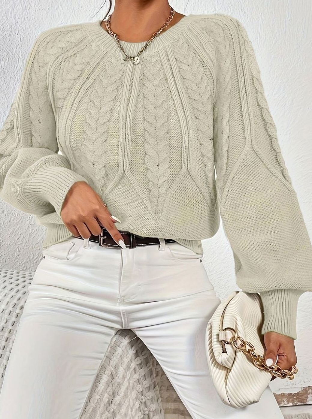 Sophia | Pull à manches lanternes en tricot torsadé pour femmes