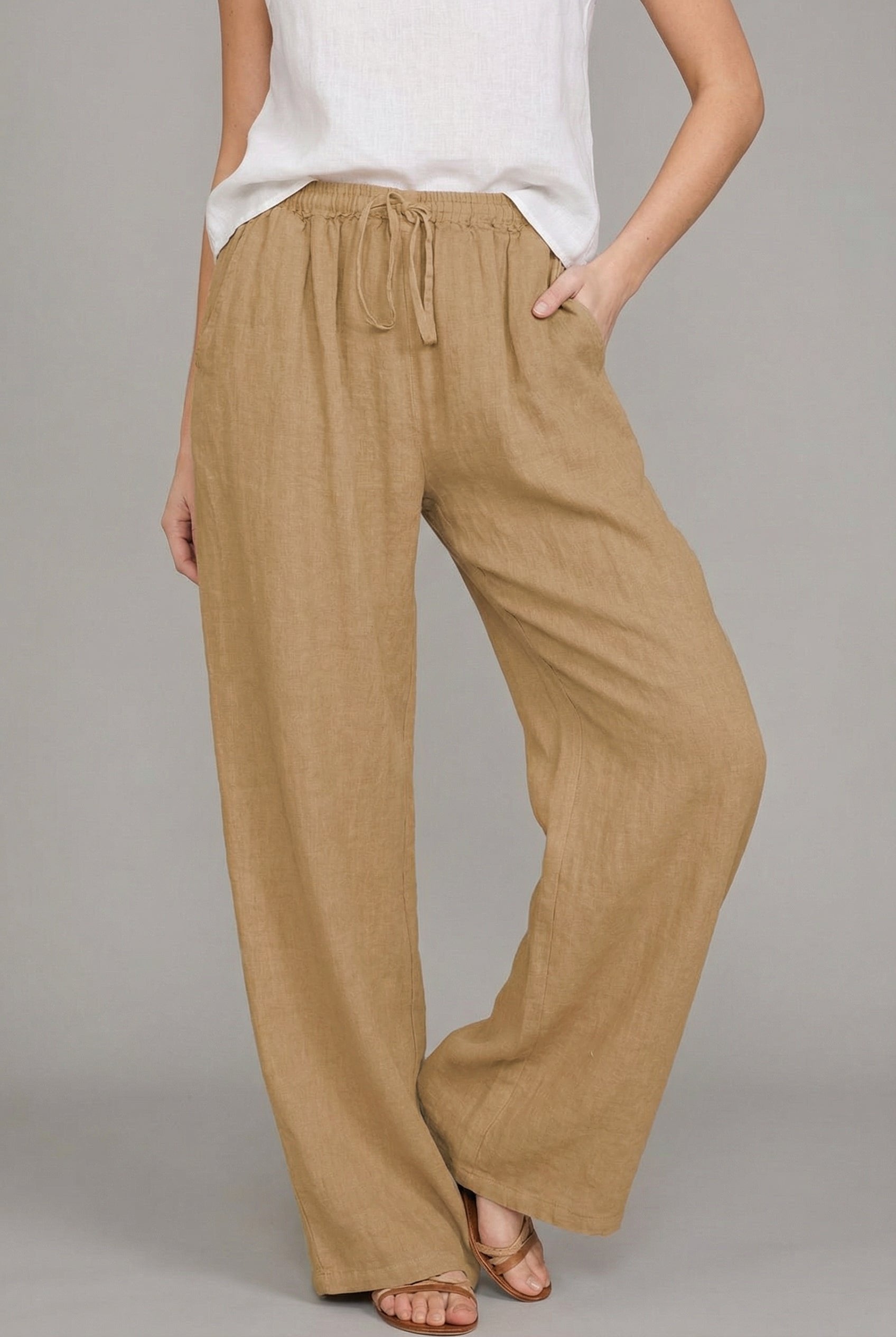 Amelia | Pantalons larges à cordon de serrage pour femmes en lin d'été