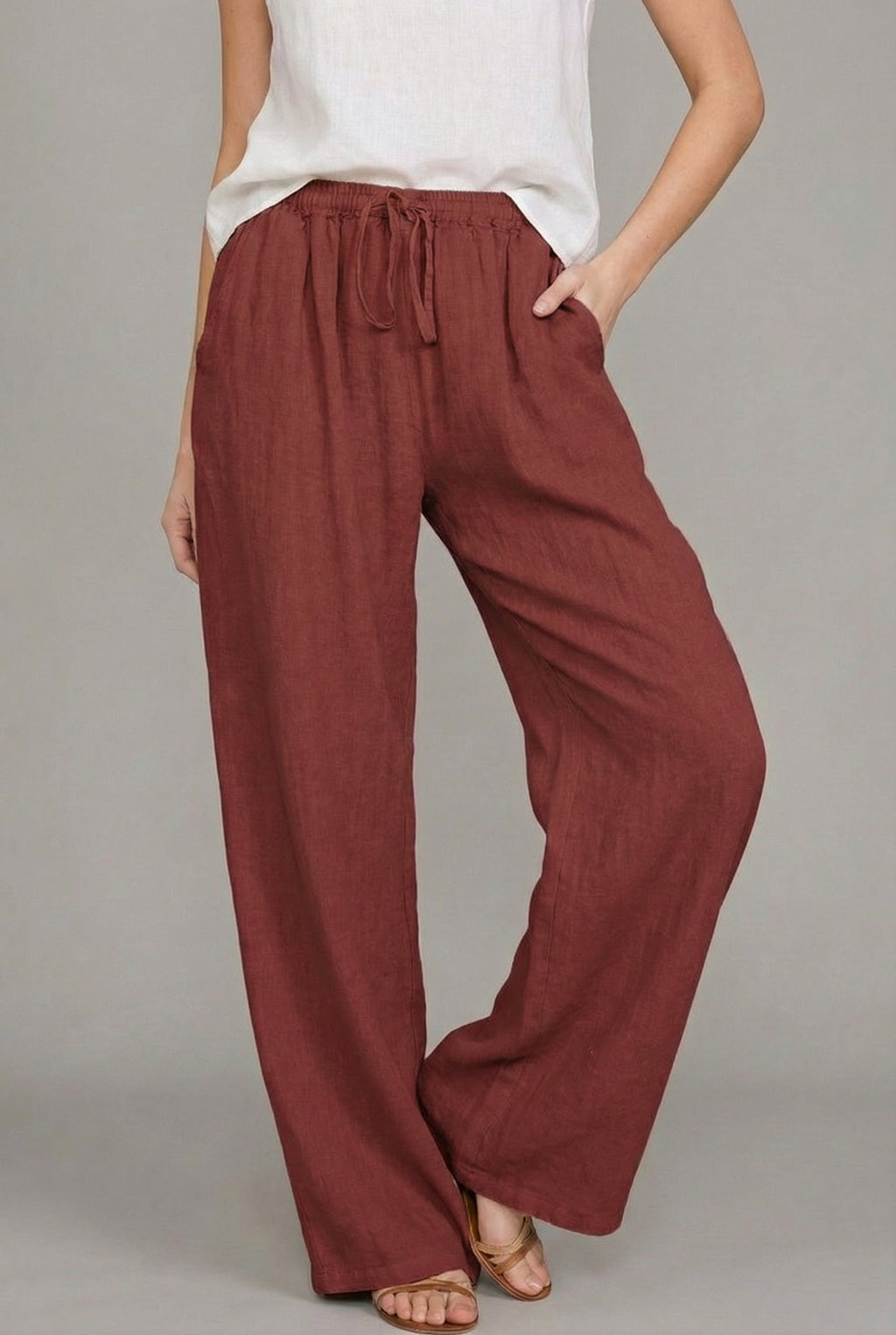 Amelia | Pantalons larges à cordon de serrage pour femmes en lin d'été