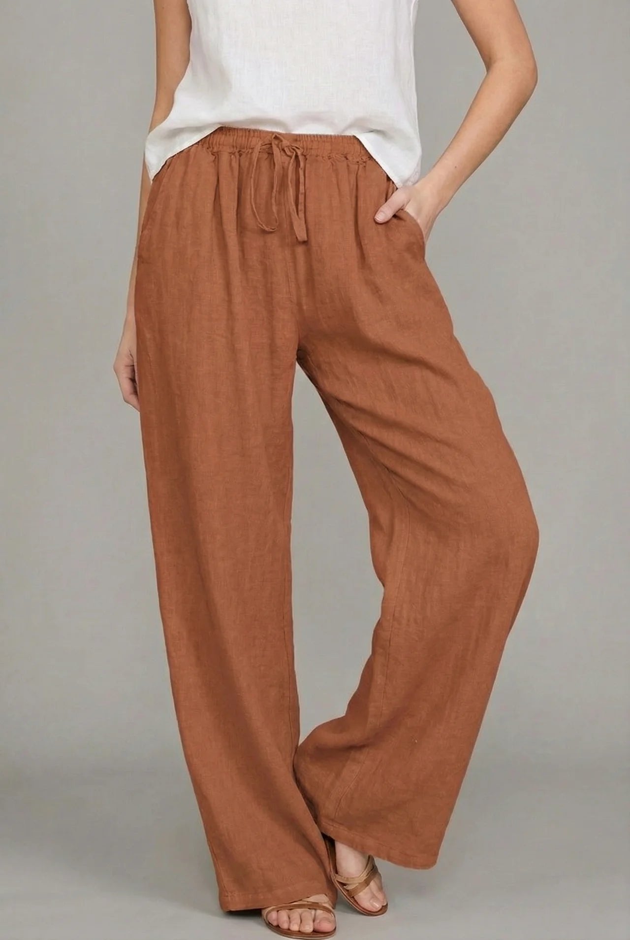 Amelia | Pantalons larges à cordon de serrage pour femmes en lin d'été