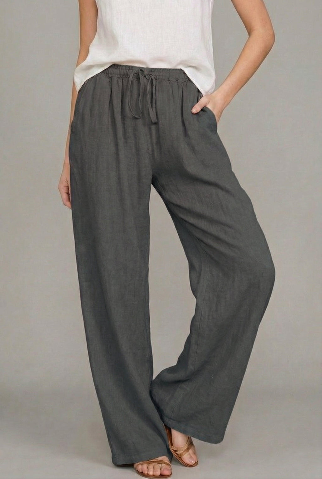Amelia | Pantalons larges à cordon de serrage pour femmes en lin d'été