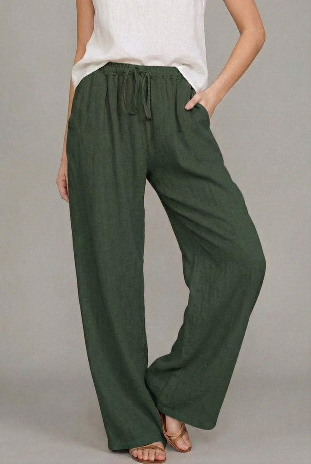 Amelia | Pantalons larges à cordon de serrage pour femmes en lin d'été