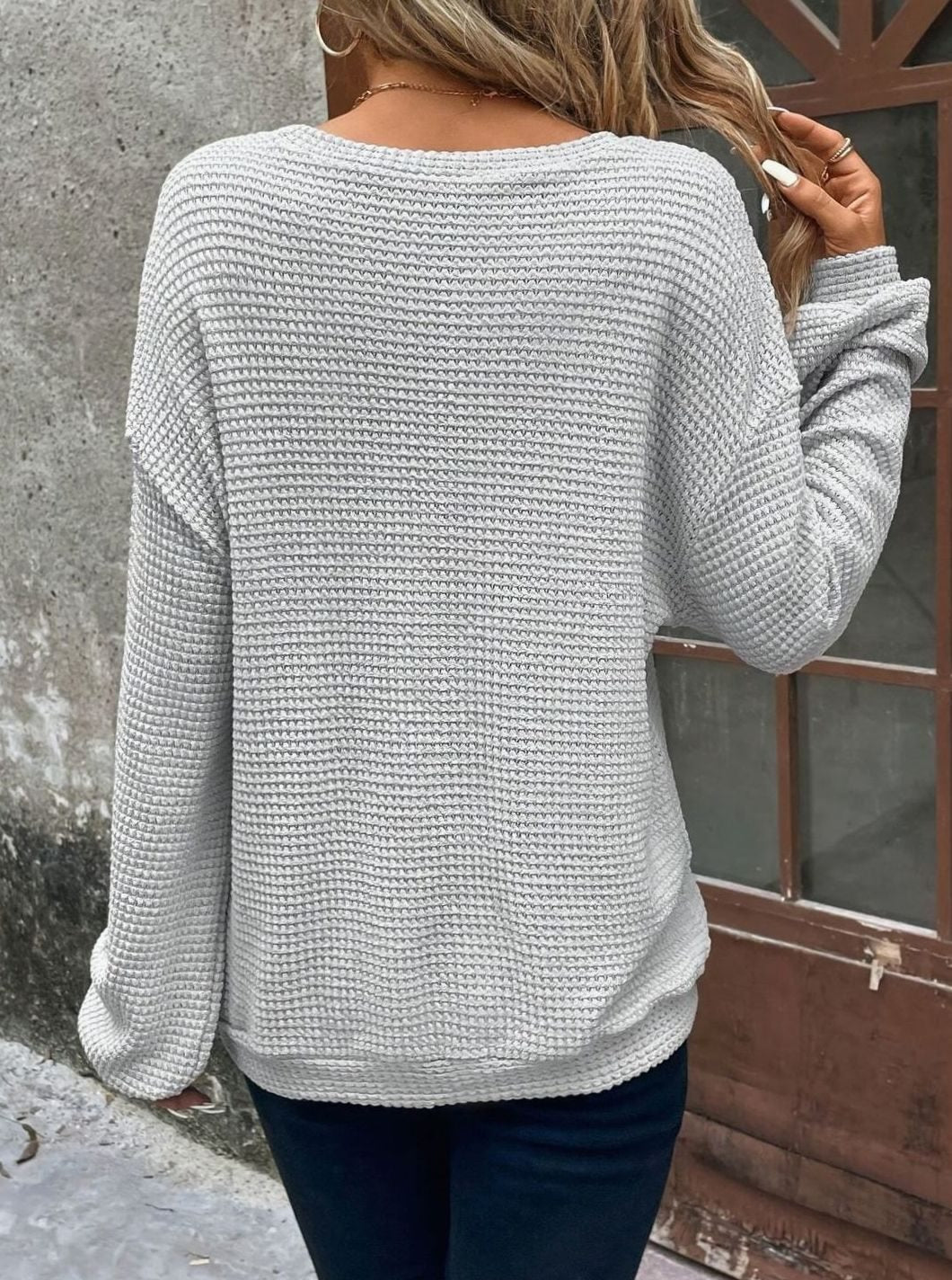 Camila | Pull en maille gaufrée à encolure ronde et épaules tombantes pour femmes
