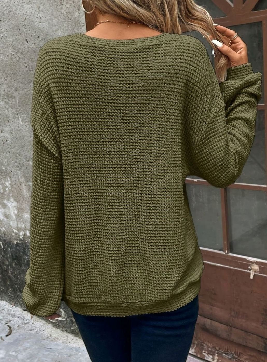 Camila | Pull en maille gaufrée à encolure ronde et épaules tombantes pour femmes