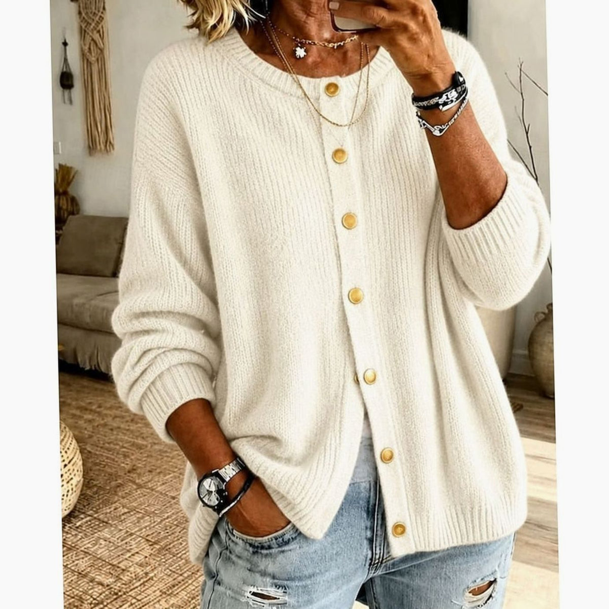 Sophia | Gilet tricoté à boutons devant pour femme, coupe décontractée
