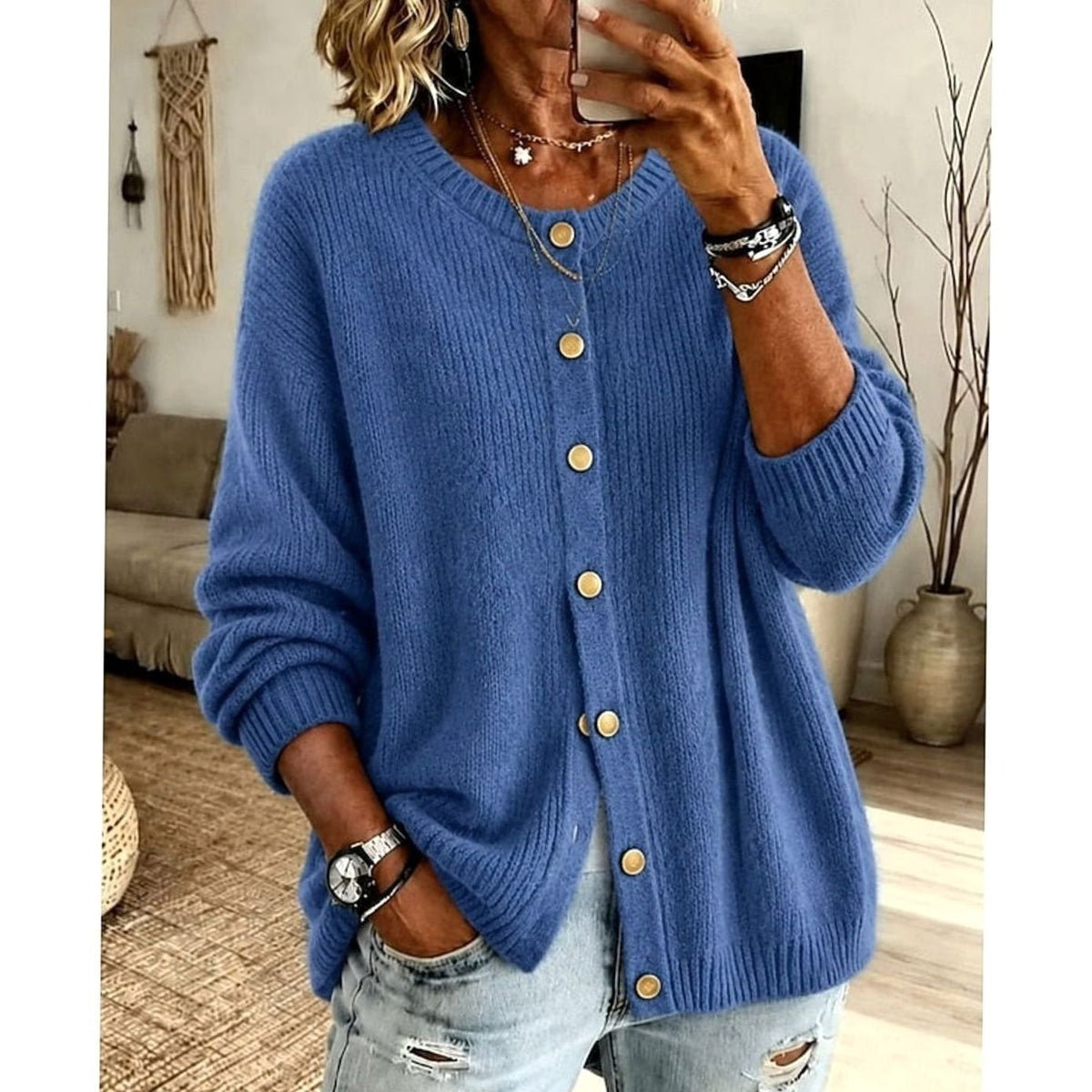 Sophia | Gilet tricoté à boutons devant pour femme, coupe décontractée