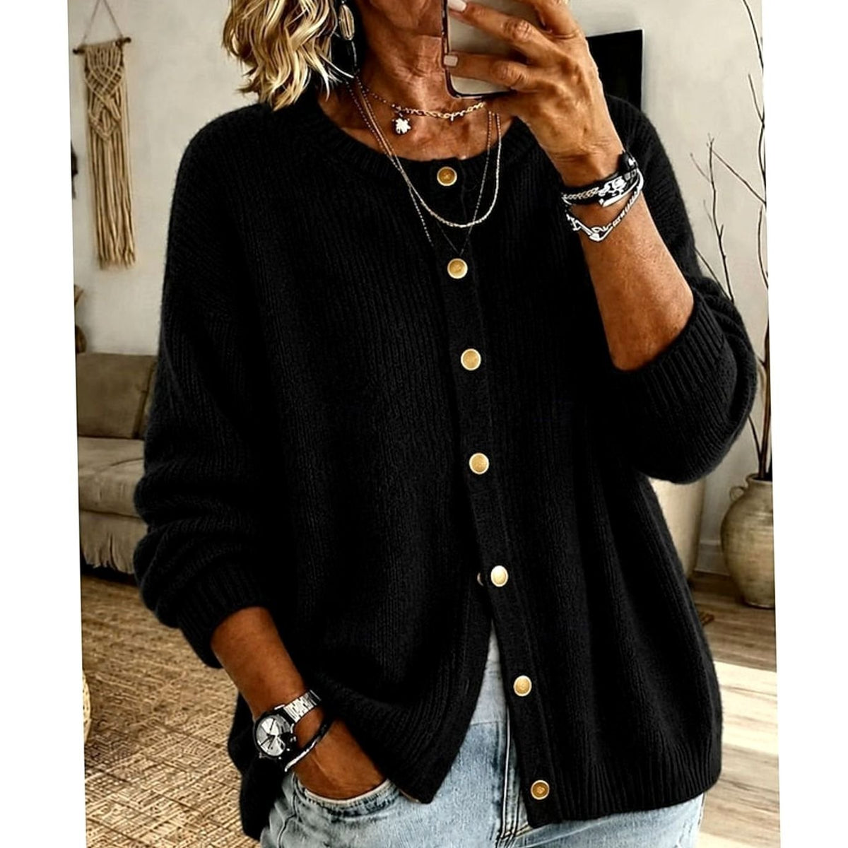 Sophia | Gilet tricoté à boutons devant pour femme, coupe décontractée