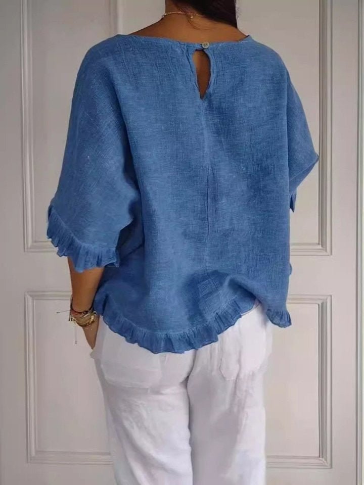 Scarlett | Blouse en lin à manches courtes avec ourlet effiloché pour femmes