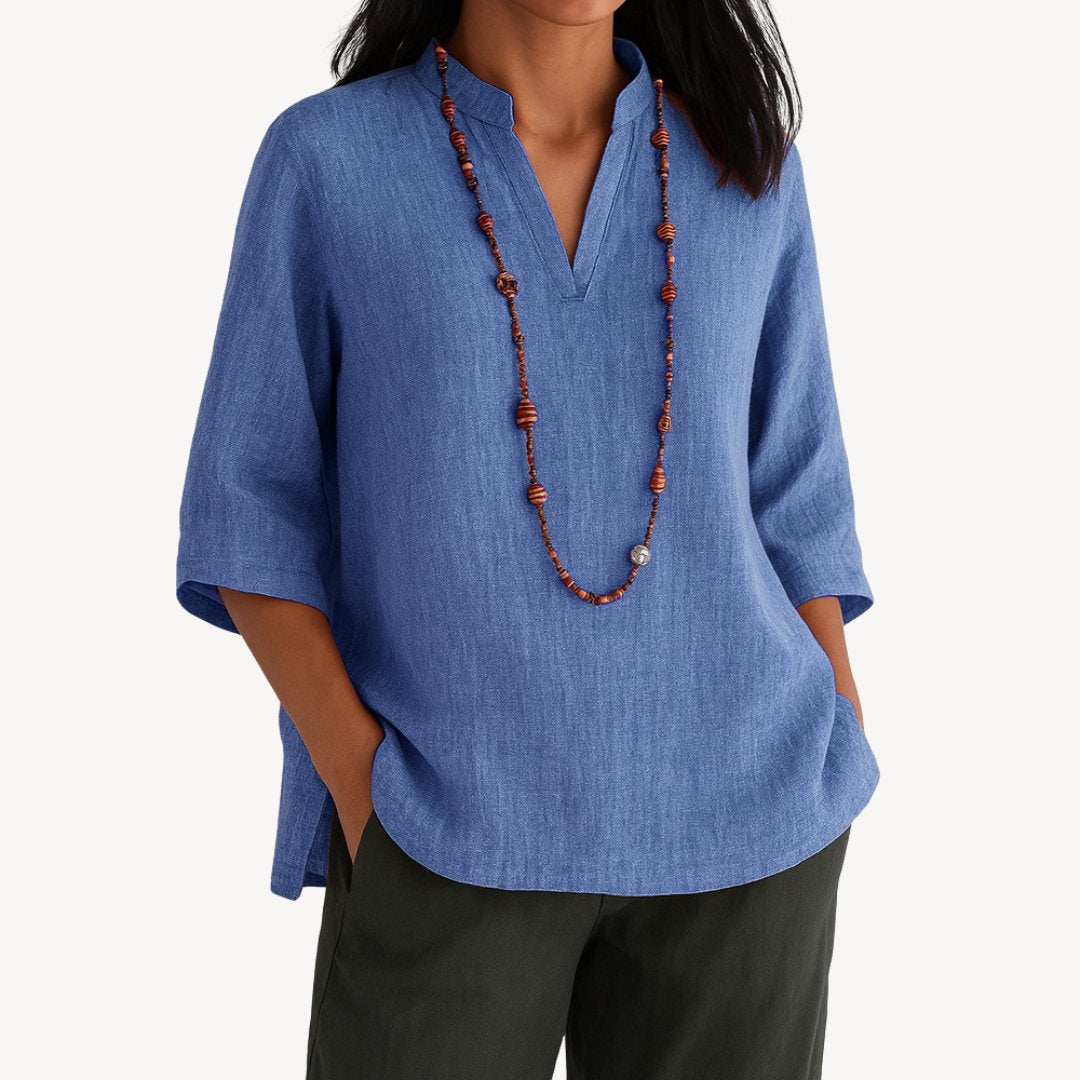 Victoria | Blouse tunique en lin à manches 3/4 et décolleté en V pour femmes