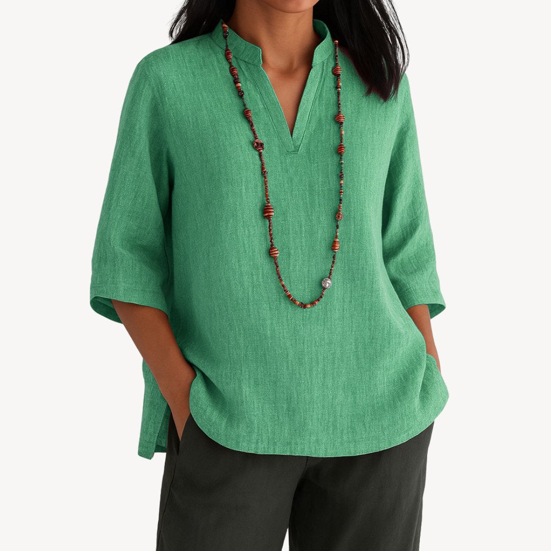 Victoria | Blouse tunique en lin à manches 3/4 et décolleté en V pour femmes