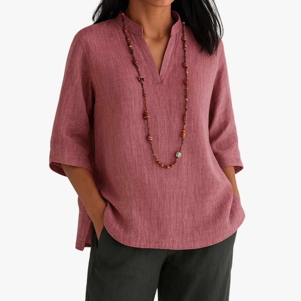 Victoria | Blouse tunique en lin à manches 3/4 et décolleté en V pour femmes