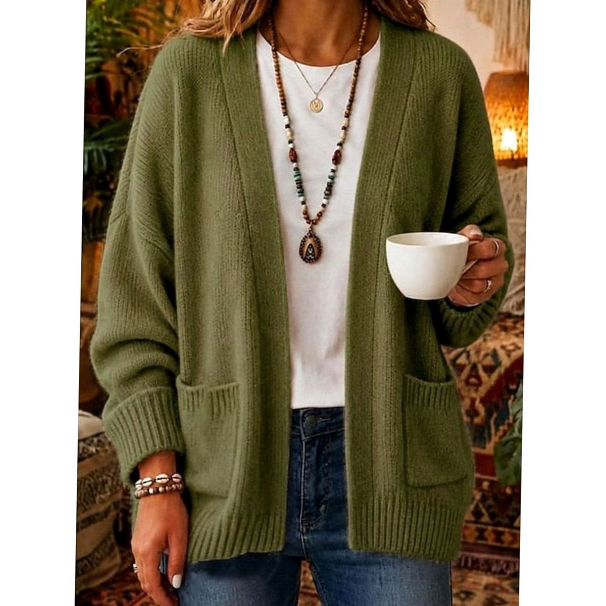 Eleanor | Cardigan Tricot Ouvert Détendu pour Femmes avec Poches