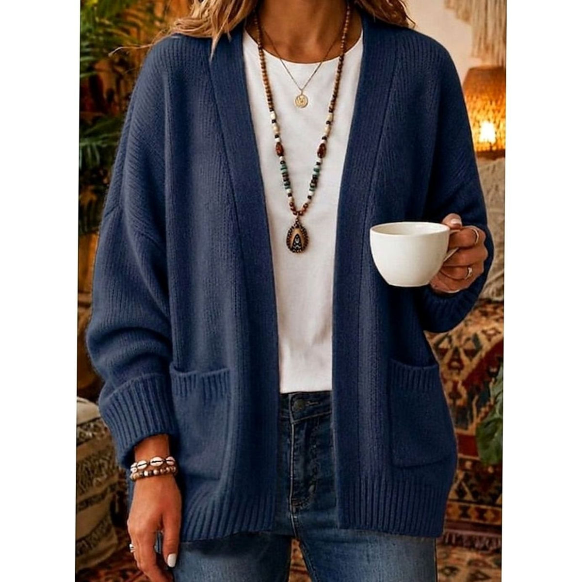 Eleanor | Cardigan Tricot Ouvert Détendu pour Femmes avec Poches