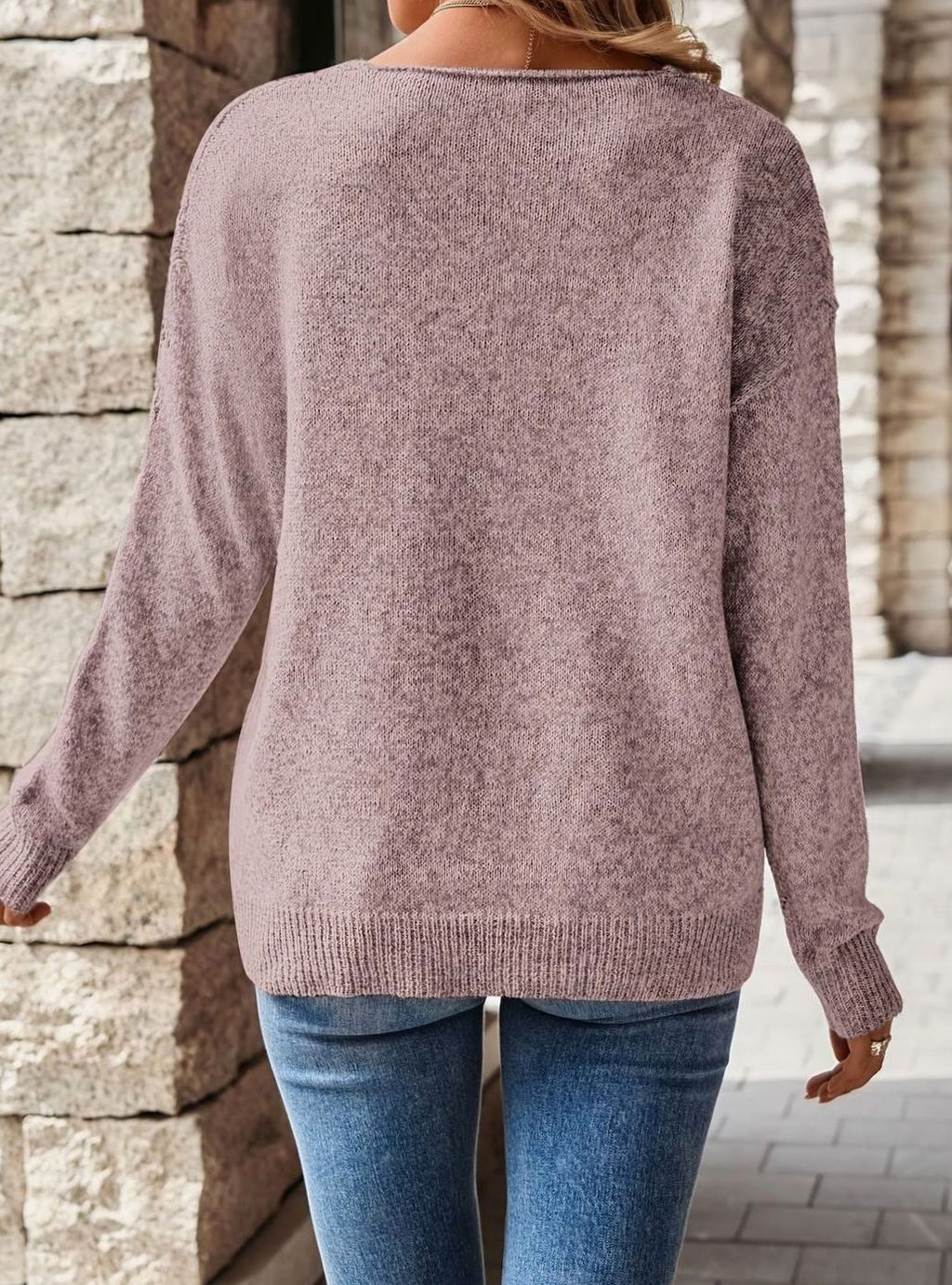 Sophia | Pull en maille pointelle à col V décontracté pour femmes